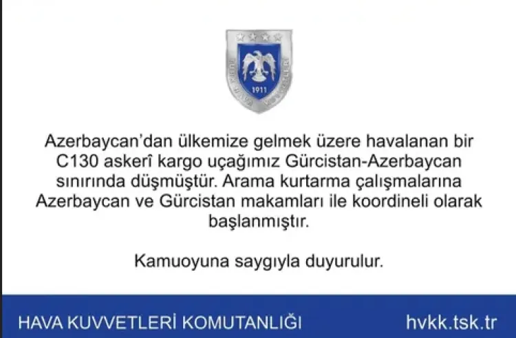 Gürcistan-Azerbaycan sınırında Türk askeri kargo uçağı düştü!
