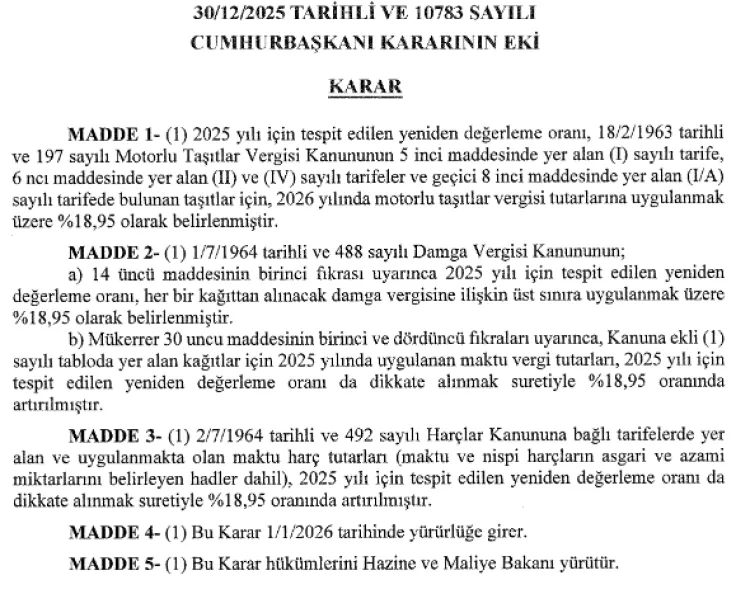 MTV ve Damga Vergisi tutarlarına vatandaş lehine ayar! Artış oranı yeniden değerlemenin altında