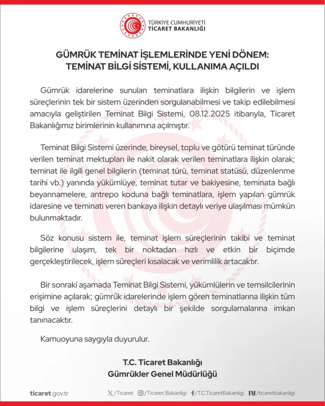 Gümrük teminatları artık tek noktadan takip edilecek