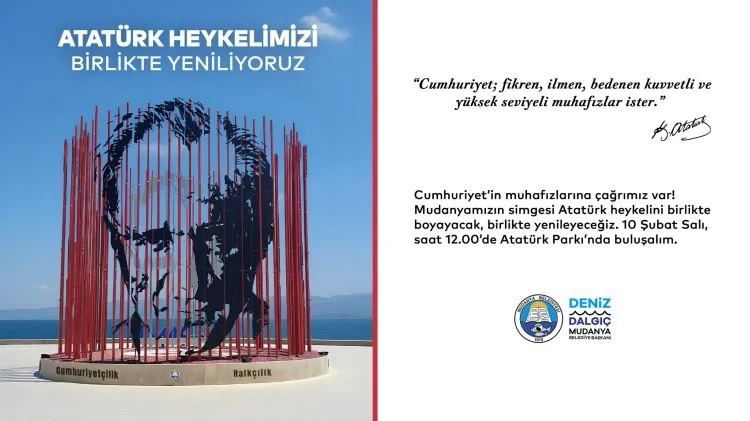 Mudanya Belediyesi'nden Atatürk Heykeli bakımına imece çağrı