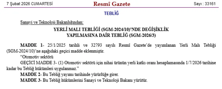 Otomotiv sektöründe 'yerli malı' ayarı... Geçiş süresi 1 Temmuz'a ertelendi