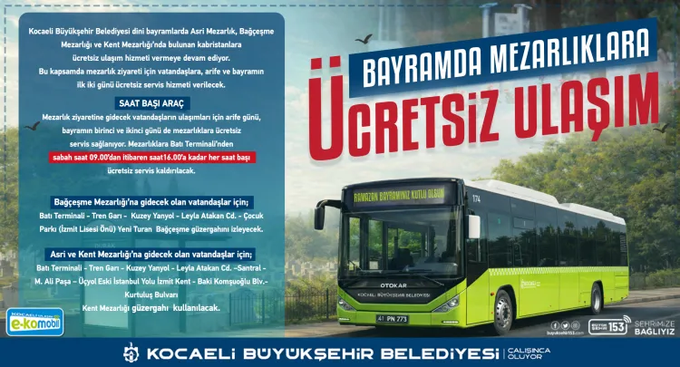 Ramazan Bayramı’nda Kocaeli'de toplu ulaşım ücretsiz