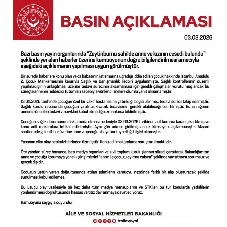 Aile ve Sosyal Hizmetler'den 'Zeytinburnu' açıklaması